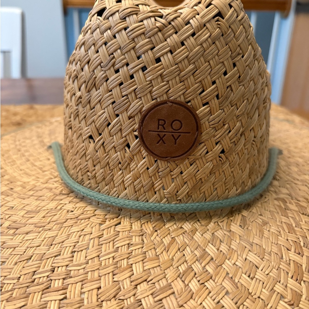 Roxy Straw Sun Hat with Teal Cord and Patterned Edge - Picture 3 of 5